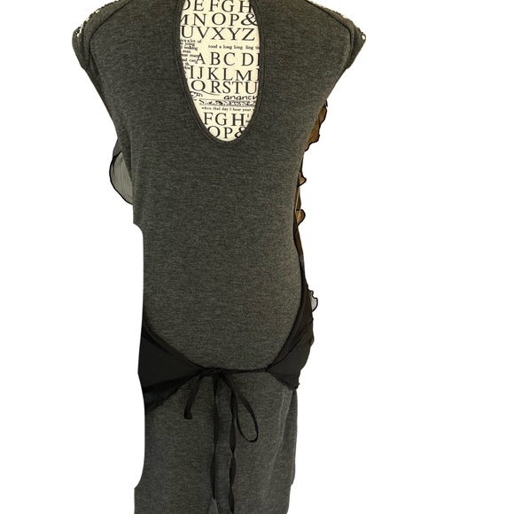 Tunic Dress or Top Cotton and Spandex Gray w Black Chiffon and Jewels Size L - Picture 2 of 3
